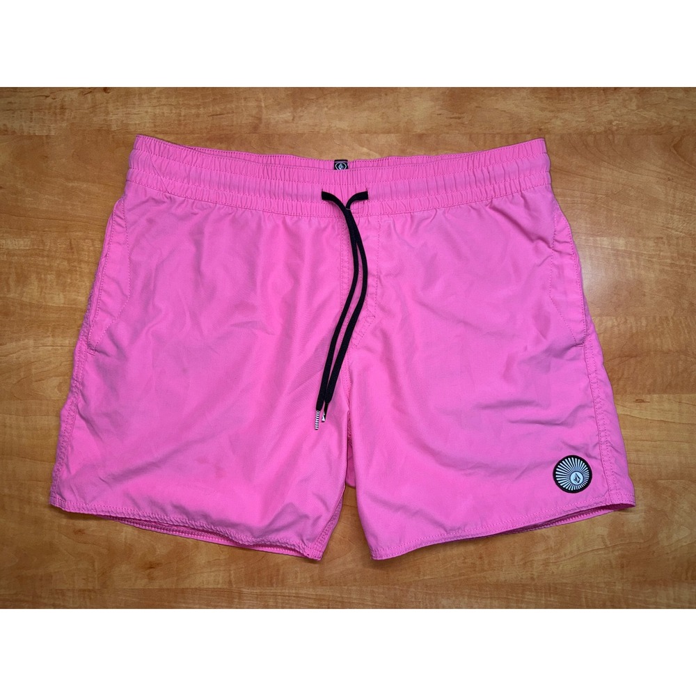 Volcom Mens Pink Swim Trunks Board Shorts Elastic Waist Medium 6 Inch Inseam
